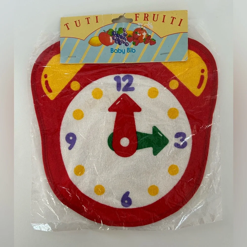 🦋 5/$25 - Tuti Fruiti Baby Bib Vintage - NWT - Clock Print on the Front